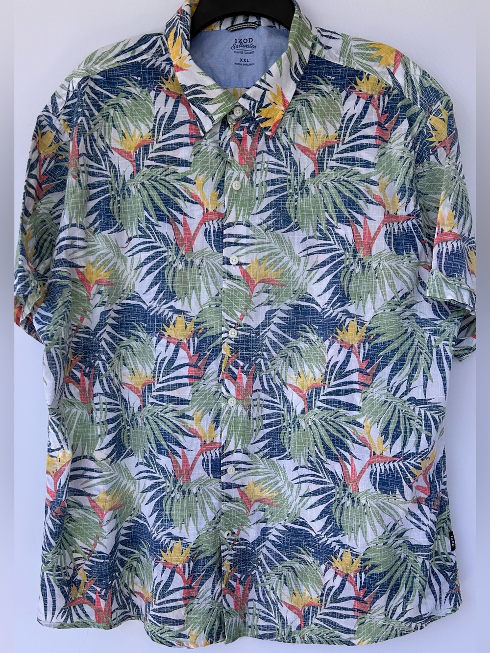 IZOD Saltwater Men’s Tropical Floral Button Down Shirt Short Skeeve Size XXL